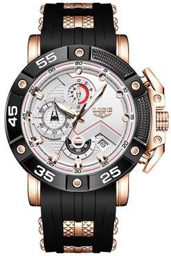 Inspired Finds LIGE Big Dial Military Sport Quartz Watch For Men rose Gold White