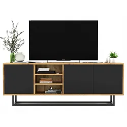 TV-LOWBOARD Apollo Wotan Eiche / Schwarz matt 150 cm mit Metallrahmen