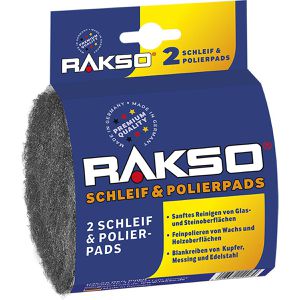 RAKSO Stahlwolle 020210, Pads, fein 00, zum Reinigen, Polieren und Schleifen, 2 Stück