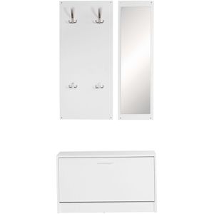 Wohnling Wandgarderobe Jana, WL5.166, Holz, 80cm, mit Schuhkipper, Spiegel & 10 Haken, weiß