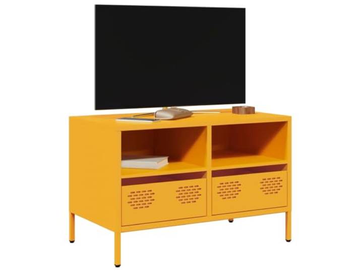 HEFZGDB TV-Schrank Senfgelb 68x39x43,5 cm Kaltgewalzter Stahl mit 2 Fächern und 2 Schubladen Industrie-Stil Stauraum verstellbare Stellfüße Robustes Möbelstück