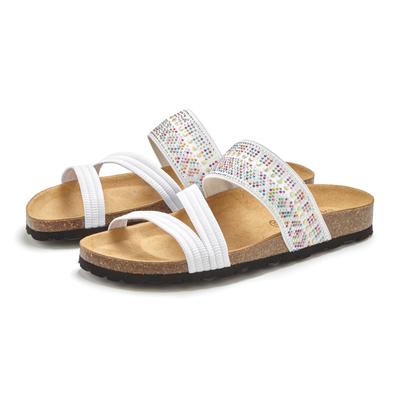 Pantolette LASCANA "Mule, Sandale, offener Schuh, Sommerschuh", Damen, Gr. 36, bunt (weiß), Obermaterial: 50% Synthetik, 50% Textilmaterial. Decksohle: 100% Rindsleder. Laufsohle: 100% Synthetik, Glitzer, Basic, Schuhe Pantolette, mit...