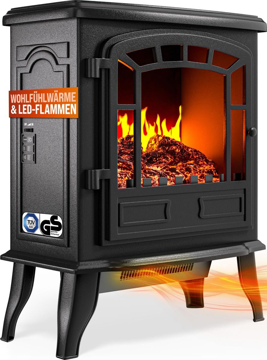 Monzana elektrische kachel met verwarming, 2000W, LED-vlammensimulatie, zwart