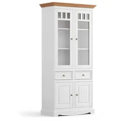 Vitrine Vitrinenschrank in Weiß mit Schubladen