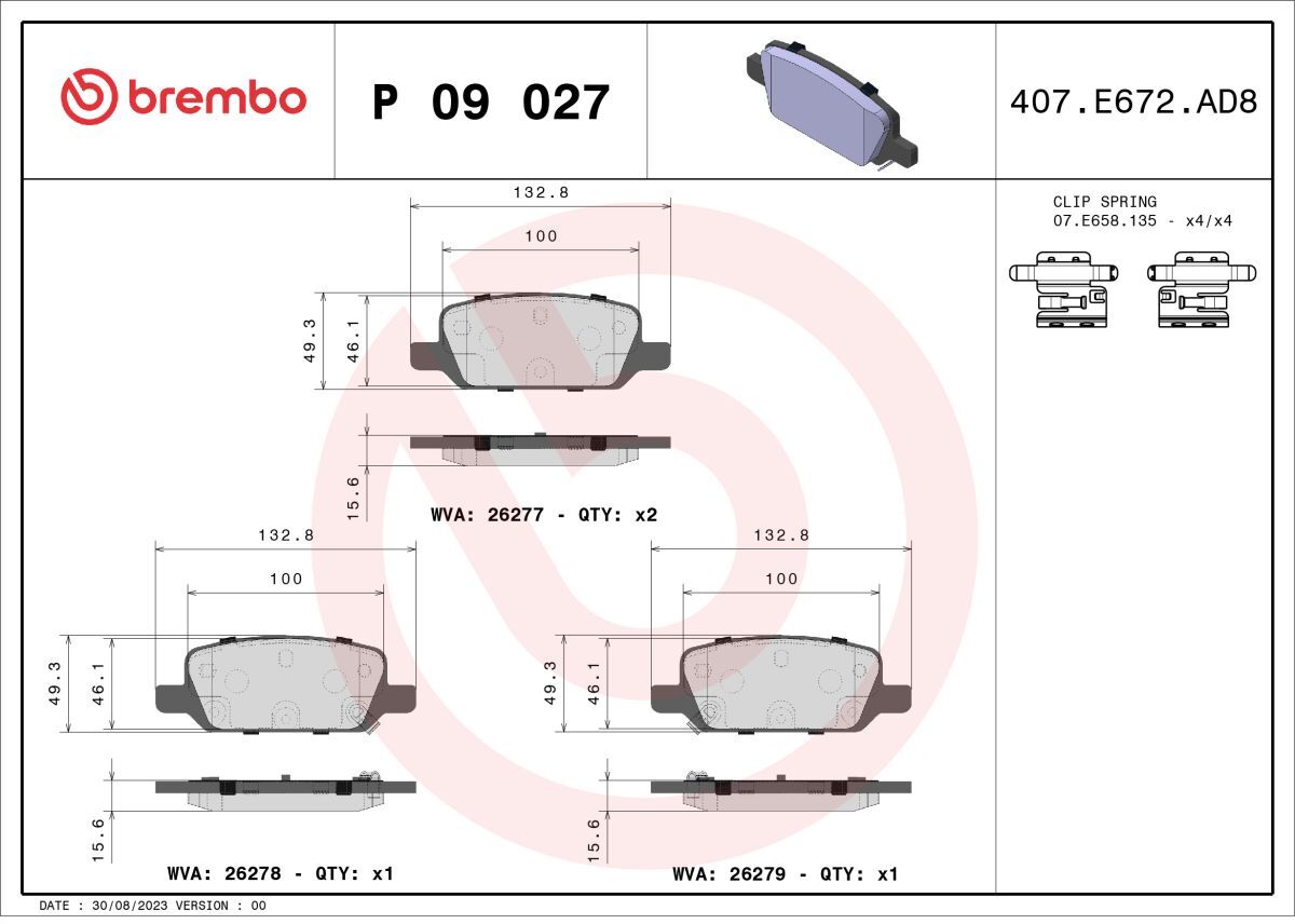 Bremsbelagsatz BREMBO P 09 027