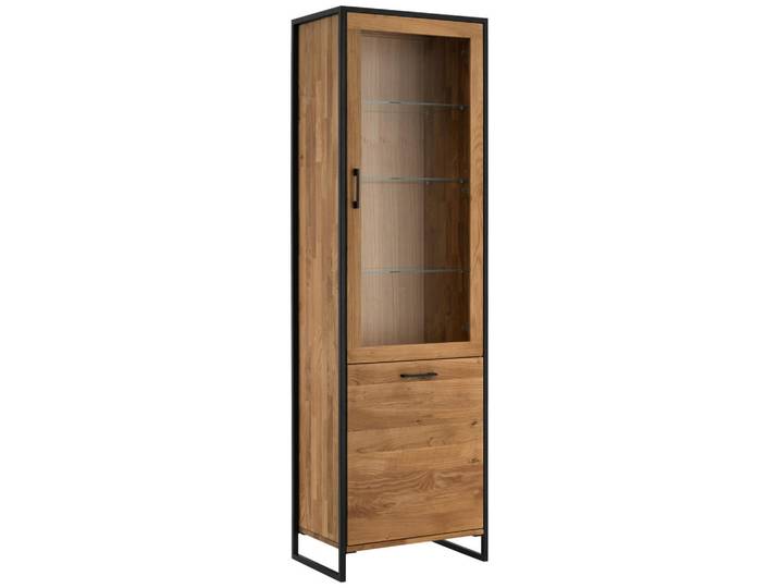 Linea Natura Vitrine, Schwarz, Wildeiche, Metall, Wildeiche, massiv, 1 Holz + 3 Glas Fächer, 60x197x39 cm, Typenauswahl, Beimöbel erhältlich, stehend, Holzmöbel, Holzschränke, Vitrinen Holz, Vitrinenschränke Holz