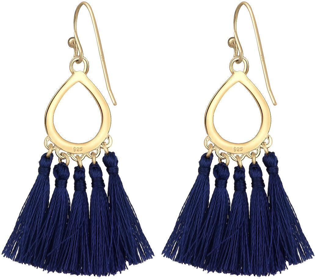 Paar Ohrhänger ELLI "Ohrringe Hänger Tassel Quaste Tropfen 925 Silber" Gr. 50, blau (dunkelblau), Ohrringe, Damen, 50, ohne Stein, Silber 925 (Sterlingsilber), Paar Ohrhänger