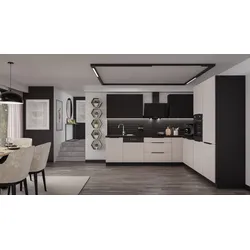 Winkelküche ARONA + SIENA 280x270 Küchenzeile Eckküche Küche Kaschmir + Schwarz