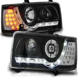Scheinwerfer LED Tagfahrlicht Optik passend für VW T4 Bus Bj. 90-03 Schwarz LED Blinker