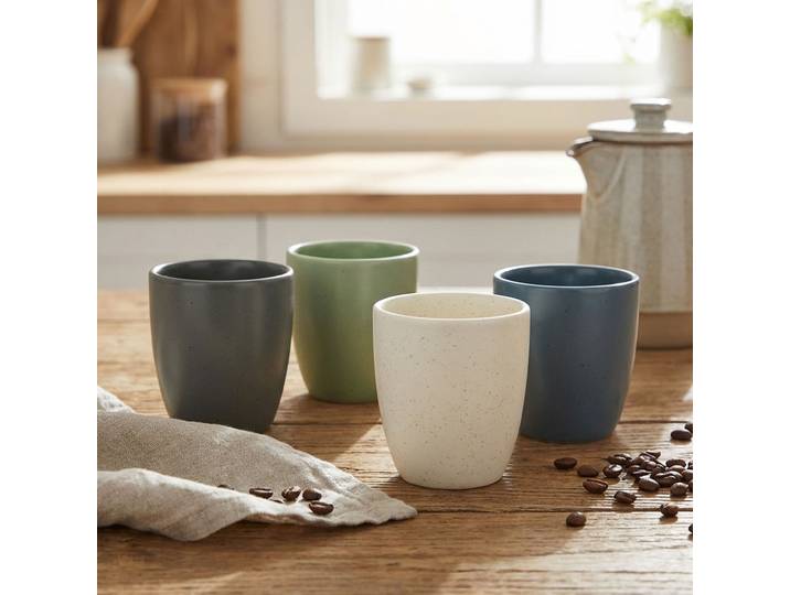4er-Set Becher ohne Henkel, Steingut, 80ml, 4 Farben