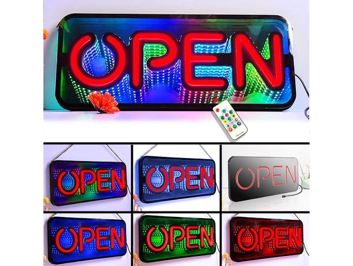 Enseigne lumineuse LED 3D RGB à effet tunnel infini, ultra-lumineuse, 48 cm, avec télécommande, pour éclairage commercial, enseigne néon