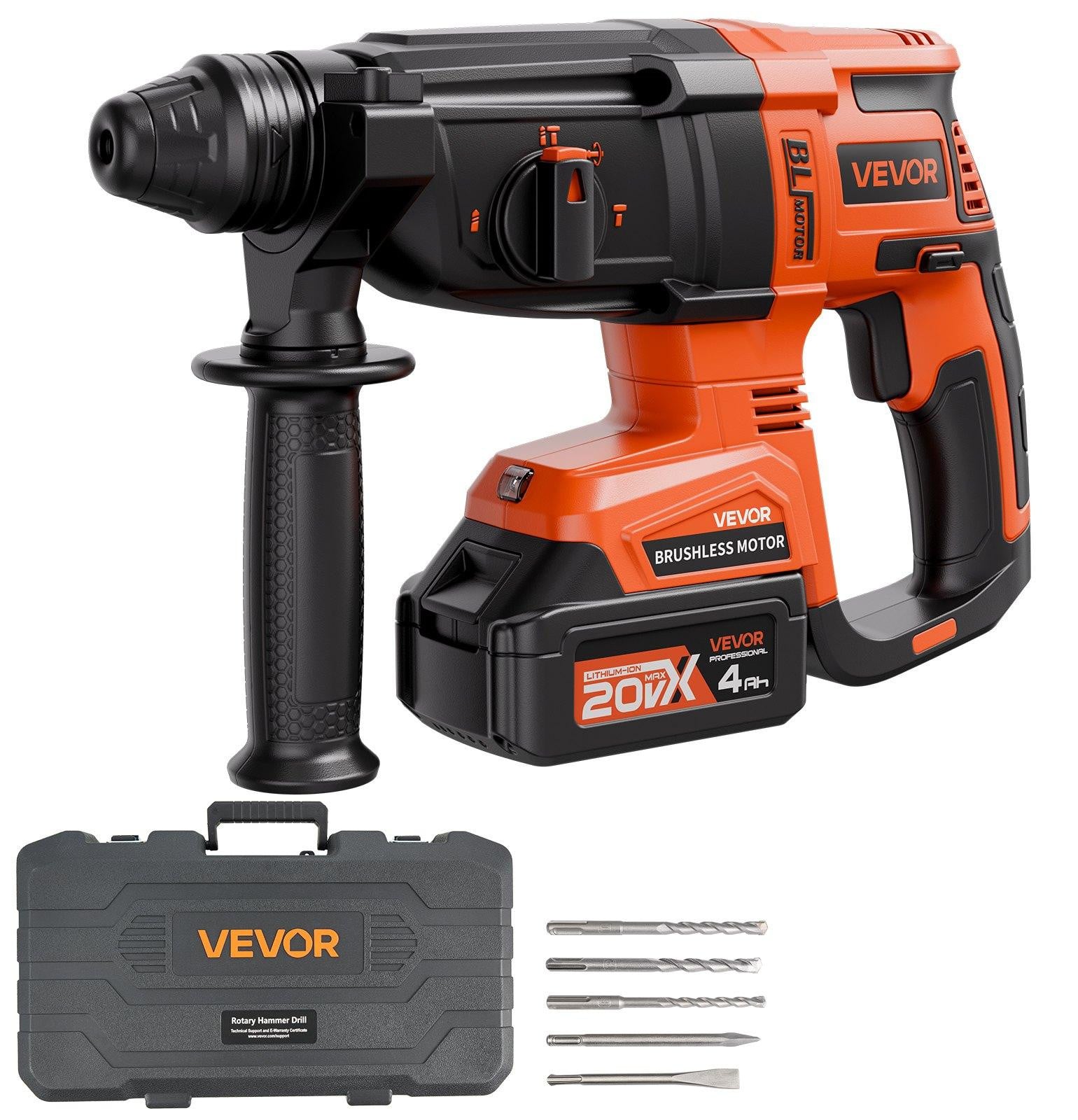 VEVOR 20V borstelloze accu-klopboormachine SDS-Plus set met accu en oplader, oranje
