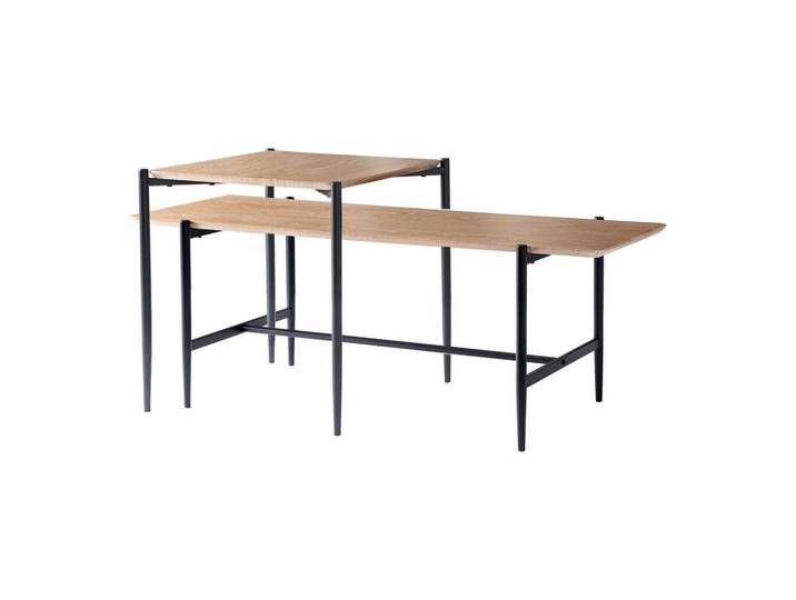 Calicosy 2Er-Set aus Holzdekor-Nestingtischen mit schwarzen Metallbeinen L100 cm - Jessie, Apfelbaumfarben, 40x38x100 cm, Wohnzimmer, Wohnzimmertische, Couchtische