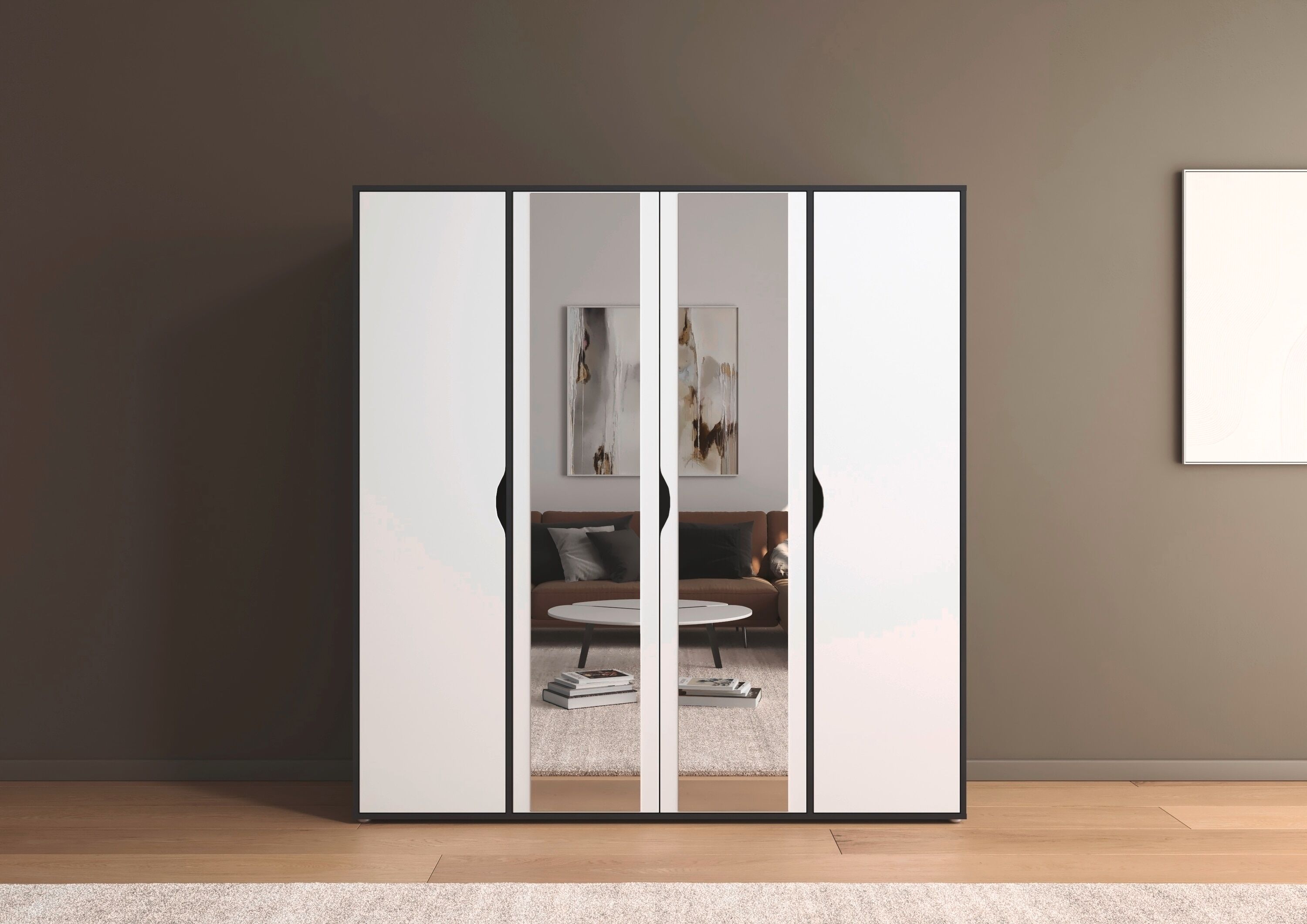 Drehtürenschrank RAUCH "Kleiderschrank Schrank Garderobe Wäscheschrank NARAI mit Spiegel", grau (graumetallic, alpinweiß), B:187cm H:194cm T:53cm, Holzwerkstoff, Schränke, Drehtürenschrank, Griffausfräsungen für eine grifflose Optik TOPSELLER MADE IN GERM