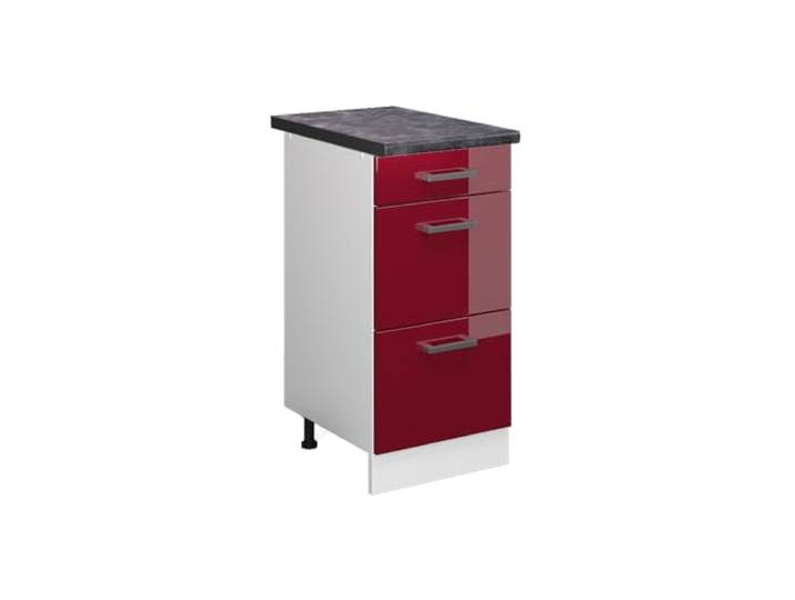 Vicco Küchenunterschrank R-Line, Rot Hochglanz, 40 cm 3 Schubladen · Arbeitsplatte Anthrazit · Höhenverst. Füße · Leichter Zugriff · Frei kombinierbar