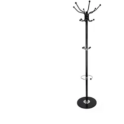 Relaxdays Garderobenständer mit Schirmständer, 16 Haken, H x D: 176,5 x 36,5 cm, Marmorfuß, Standgarderobe, schwarz