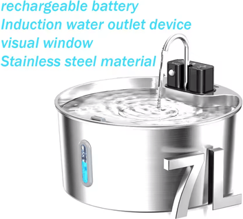 Inspire Curations 7L Wireless Rechargeable Stainless Steel Pet Water Fountain With Viewing Window fountain