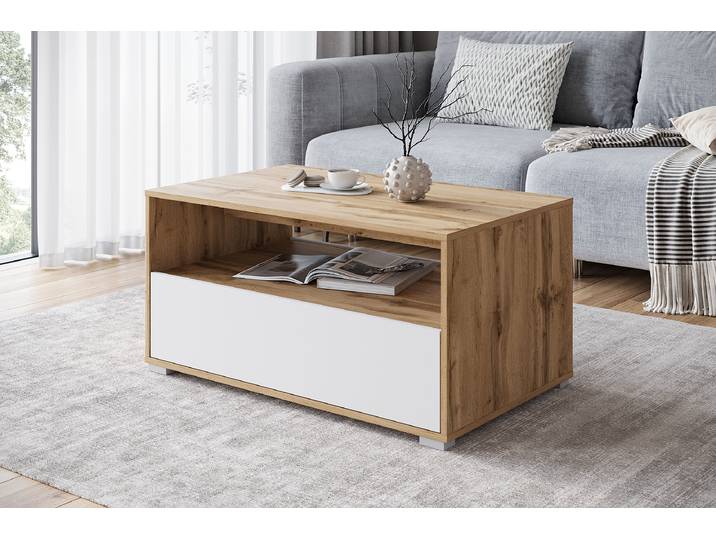 Couchtisch Bodfish mit Klapptür 90 x 45 x 55cm Weiß/Weiß