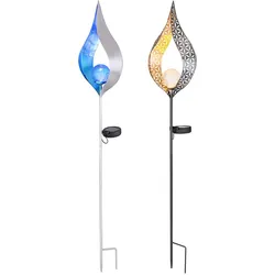 Solarleuchte Flamme Garten Solarstab für Außen Solar Garten Deko für Außen, mit Erdspieß und Lichteffekt in gelb und blau, 1x LED, H 90 cm, 2er Set