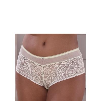 Panty LASCANA, Damen, Gr. 48/50, beige (creme), Spitze, Obermaterial: 89% Polyamid, 11% Elasthan, Unterhosen Panty, aus blumiger Jacquardspitze mit hübschem Accessoire