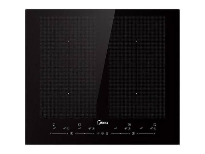 Midea Induktionskochfeld, Schwarz, Kunststoff, Glas, 59x53x52 cm, Kindersicherung, Sicherheitsabschaltung, Betriebskontrollleuchte, Restwärmeanzeige je Kochzone, Topferkennung, Bratfläche ganz oder halb beheizbar, Timerfunktion, Küchen, Küchenelektrogeräte, Kochfelder, Induktionskochfelder