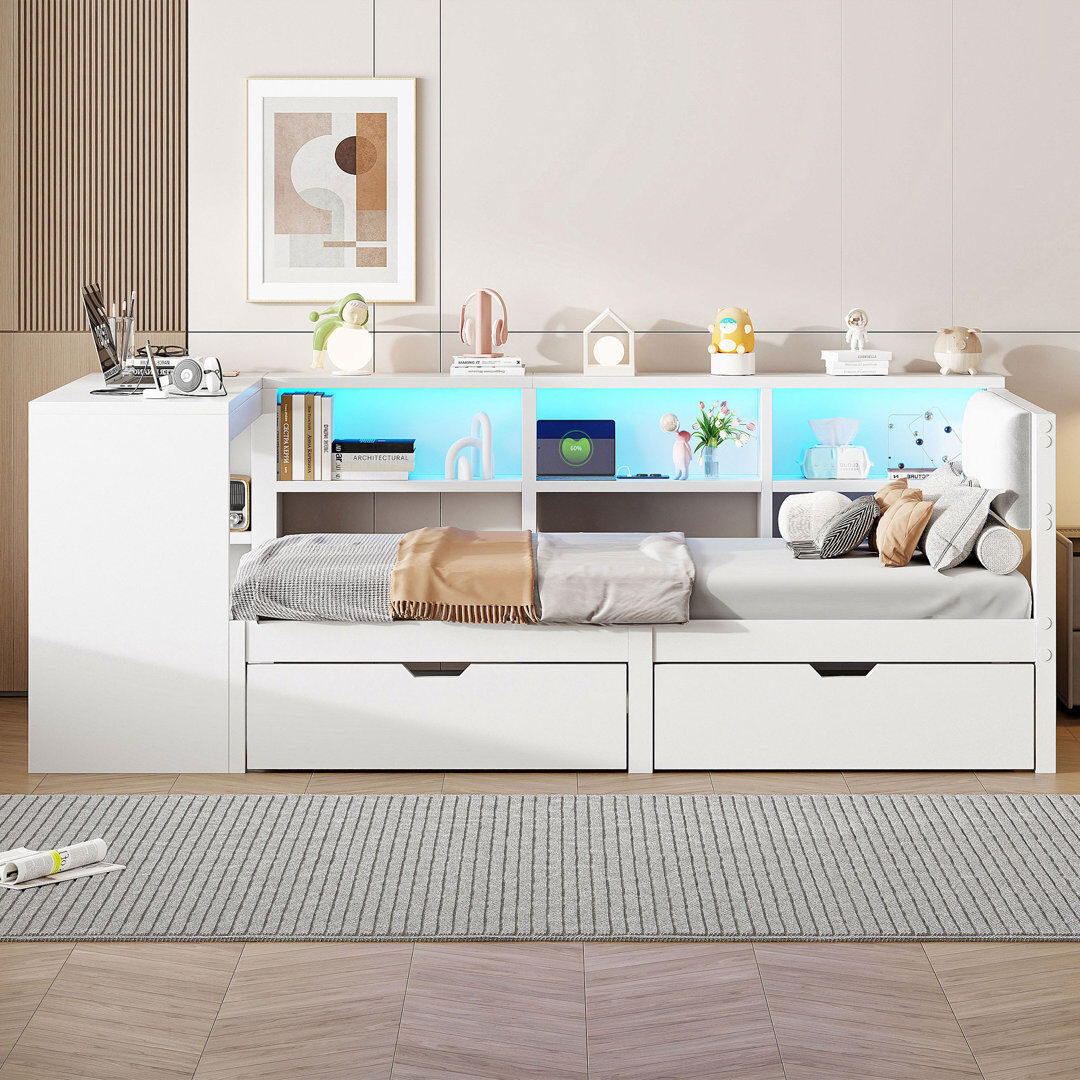 Metro Drawers Bed White European Single (90 x 200 cm)