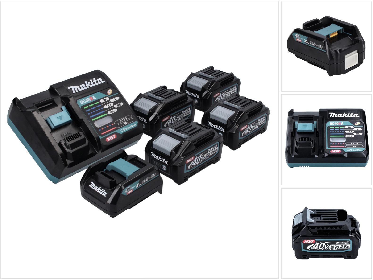 Makita Power Source Kit 40 V max. mit 4x BL 4025 Akku 2.5 Ah ( 4x 191B36-3 ) + DC 40 RA Schnell Ladegerät ( 191E07-8 ) + ADP10 Ladeadapter LXT auf XGT 14,4V 18V ( 191C10-7 )