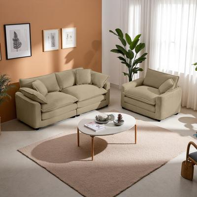 ZWYO HOSIMU Corduroy Mid-Century Modern Sectiona Sofa Set with Memory Foam Cushions (3-Seater)