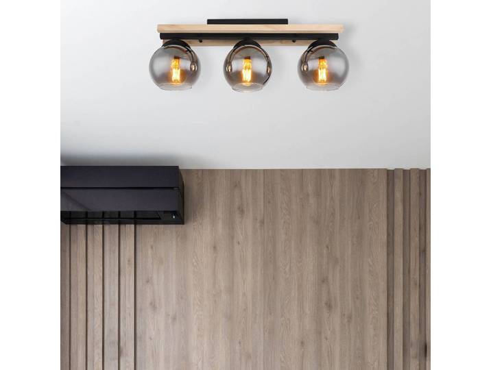 Globo Deckenlampe Conni, dimmbar, alu / grau / zink, für Wohn- / Esszimmer, Holz, Deckenlampe
