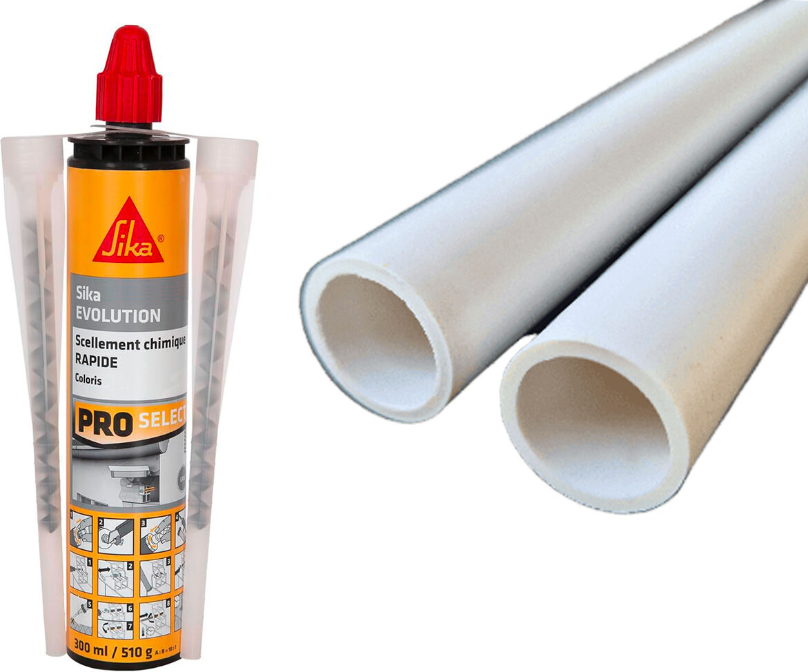 Kit pose SECURIPOOL STANDARD Ø 16mm avec 2 tubes PVC 50cm + cartouche scellement chimique