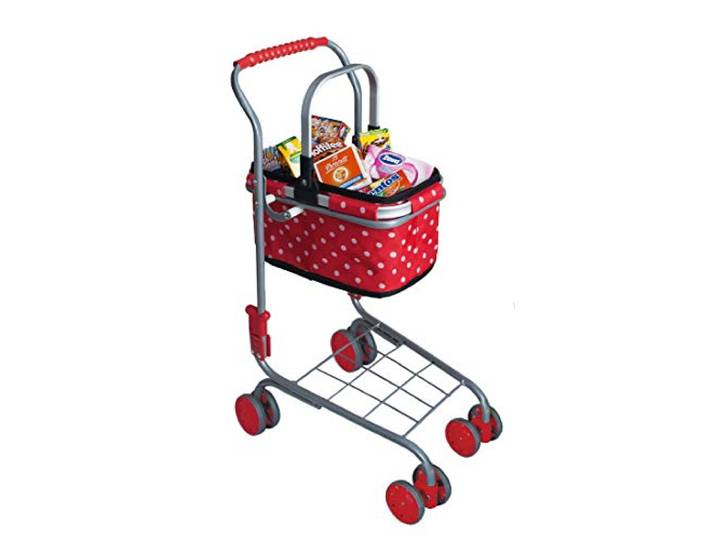 Tanner de kleine Kaufmann metalen winkelwagen met draagmand en accessoires, met verschillende producten, accessoires voor de winkelwinkel, voedselveilig ontwerp, 1028.2