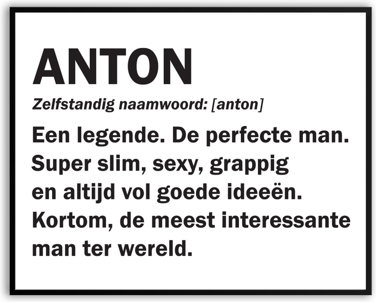 Grappige Anton Woordenboek Poster voor Verjaardagen - Canvas Poster met Glas - 30 x 40 cm