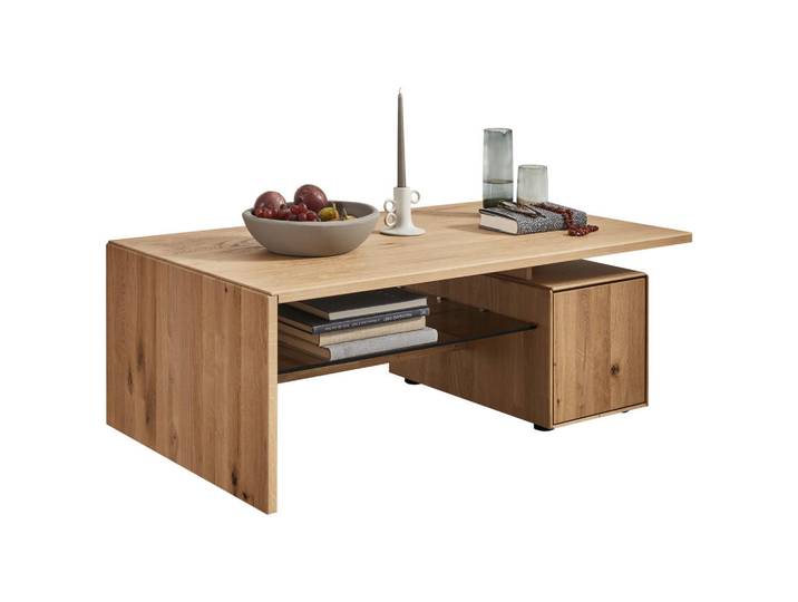 Valnatura Couchtisch, Holz, Glas, Wildeiche, massiv, rechteckig, Wange, 70x42x120 cm, Goldenes M, Stauraum, Wohnzimmer, Wohnzimmertische, Couchtische, Couchtische mit Stauraum