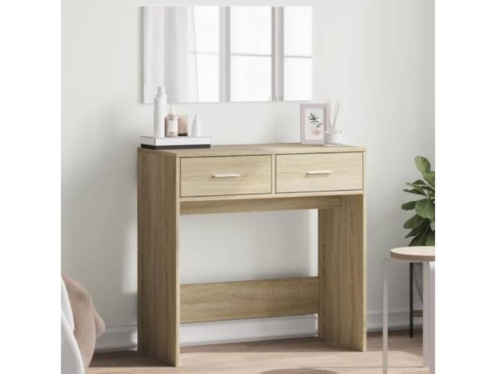 Schminktisch mit Spiegel, Sonoma-Eiche, 80 x 39 x 80 cm Schminktisch, integrierter Spiegel, großer Stauraum, Holzwerkzeug, minimalistischer Stil, Wandbefestigung im Lieferumfang