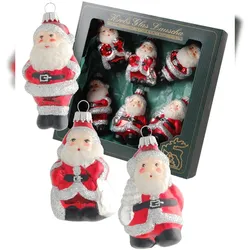 Krebs Glas Lauscha Rot/Silber 7-9cm Weihnachtsmänner, 6 Stück sortierte Glasornamente, mundgeblasen, handbemalt