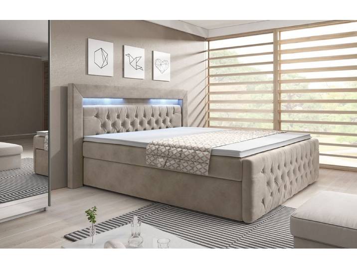 Lukas Möbel Boxspringbett Chesterfield Boxspringbett Venezia mit Bettkasten und LED, Chesterfield-Design
