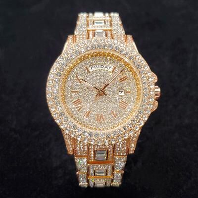Fashion Sheath Luxury Diamond Watch For Men Hip Hop Iced Out Gold Stainless Steel Watch rose Gold