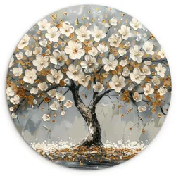 WANDBILD Baum - Gold - Blumen - Abstrakt - Kunst Wandbild 120x120 cm