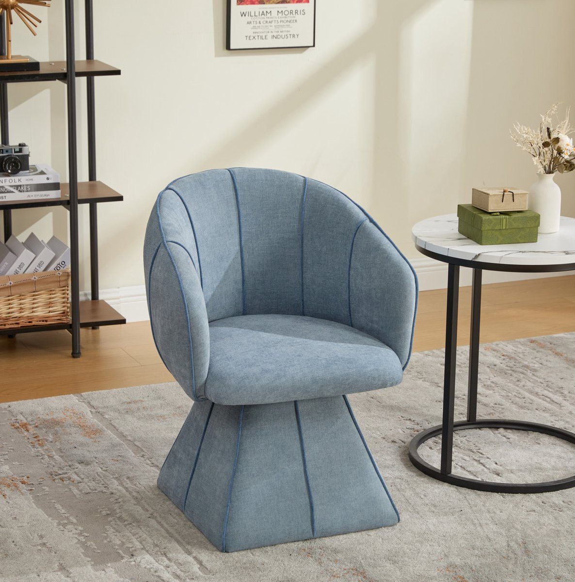 FloraGrace Fauteuil 1-Zits - 360 Graden Draaibaar - Chenille - Blauw