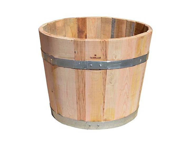 Temesso Blumentopf, Blumenkübel aus Kastanien-Holz - Fass, Holzfass als Pflanzkübel - Weinfass, Bottich, Holzkübel (D30 bis D60) mit Schlaufen (D60 H40 mit Schlaufen)