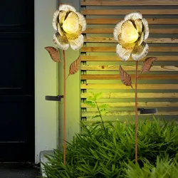 2x LED Solar Steck Lampen Blüten Garten Deko Erdspieß Hof Leuchten silber rost