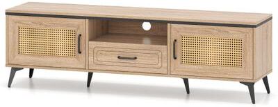 Costway Mid Century Modern Entertainment Center with 2 Cabinets and Storage Drawer-Oak
