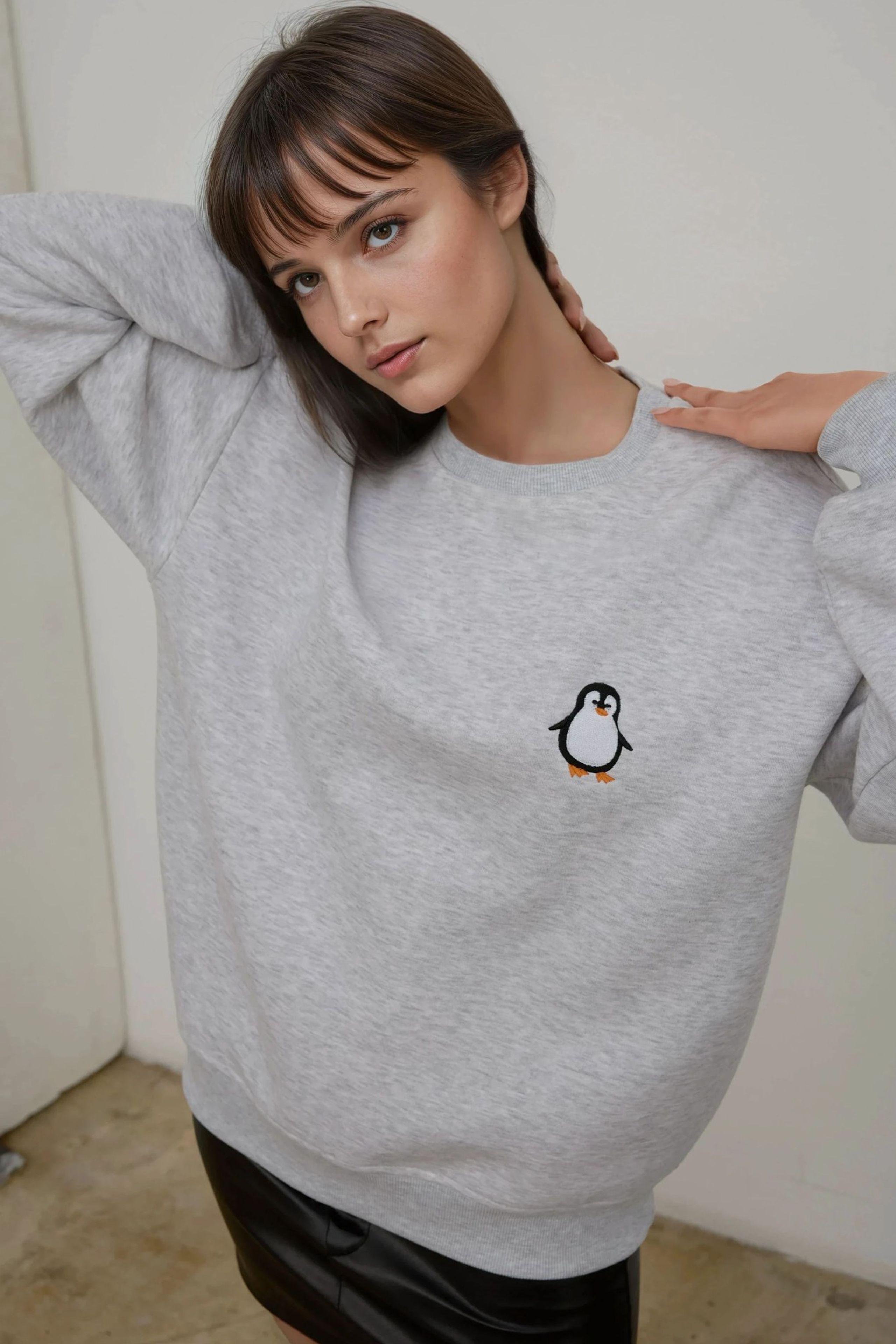Comfort Dierenpatroon Geborduurd Verhoogd Ronde Hals Sweatshirt