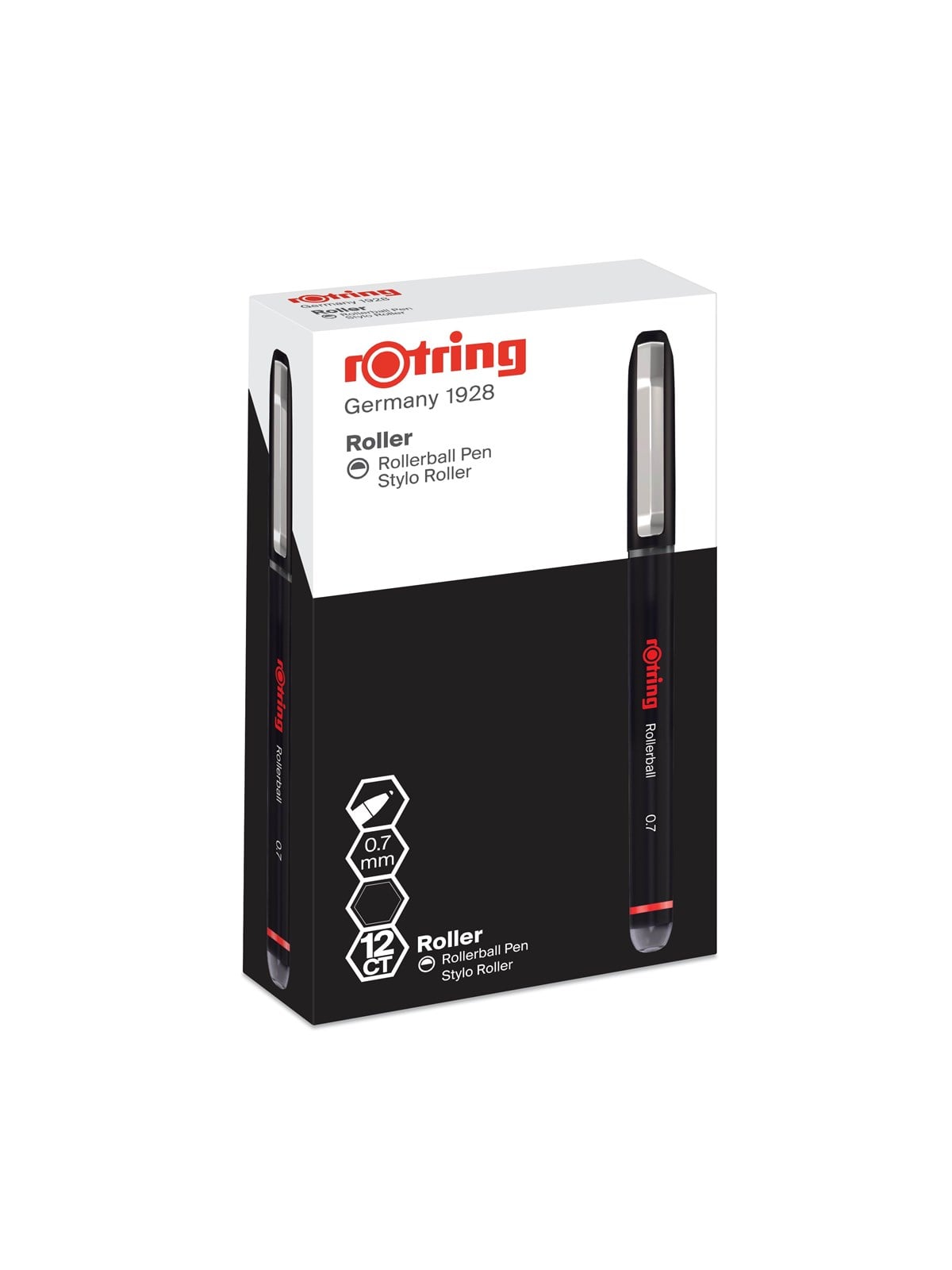 Rotring rOtring Rollerball Tintenroller | feine Spitze (0,7 mm) für saubere Linien | schwarze Tinte | 12 Stück