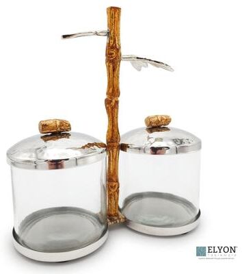 Elyon Tableware Elyon Condiment Server Stainless Steel Glass Jar Bamboo Style Handle