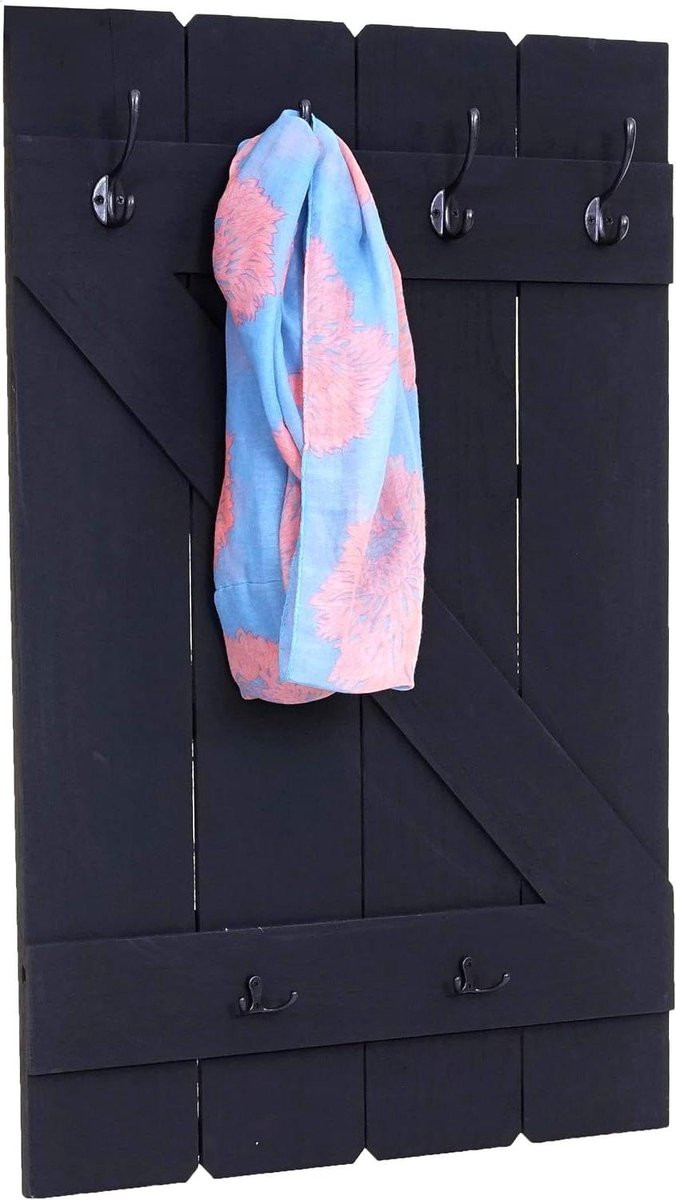 Donkergrijze Shabby Wandkapstok met 6 Haken en 12 Ophangmogelijkheden, B: 91 cm, H: 60 cm