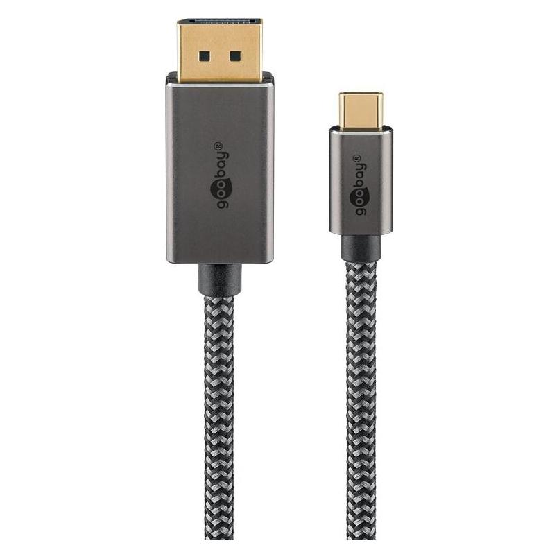 Goobay USB-C-auf-DisplayPort-Textilkabel 4K @ 60 Hz, 1 m, schwarzsilber (1 m) (75707)