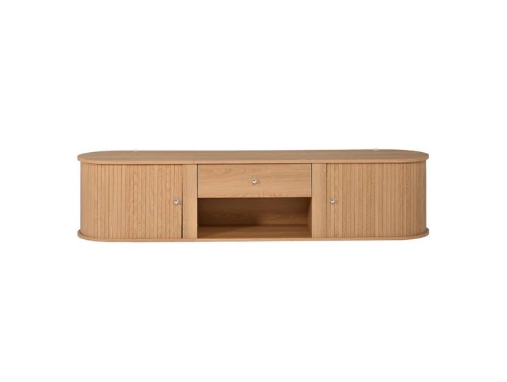 Oxeza Tv-Schrank 180/40/40 cm Holzoptik mit 1 Schublade und 2 Rolltüren, Naturfarben, Rechteckig, 180x40x40 cm, Wohnzimmer, TV Möbel, Lowboards, Lowboards stehend