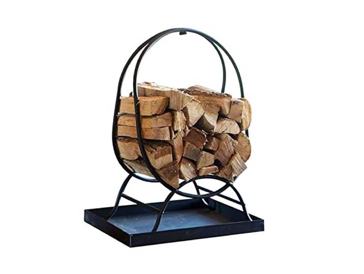 LigedamaiEU Runder Metall-Brennholzständer, schwarzer runder Kaminholz-Aufbewahrungshalter for Innen- und Außenfeuerstelle, Herd, Bauernhaus-Holzscheit