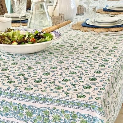 Decor Mantra Square Tablecloth- Green blue floral Sea Breeze